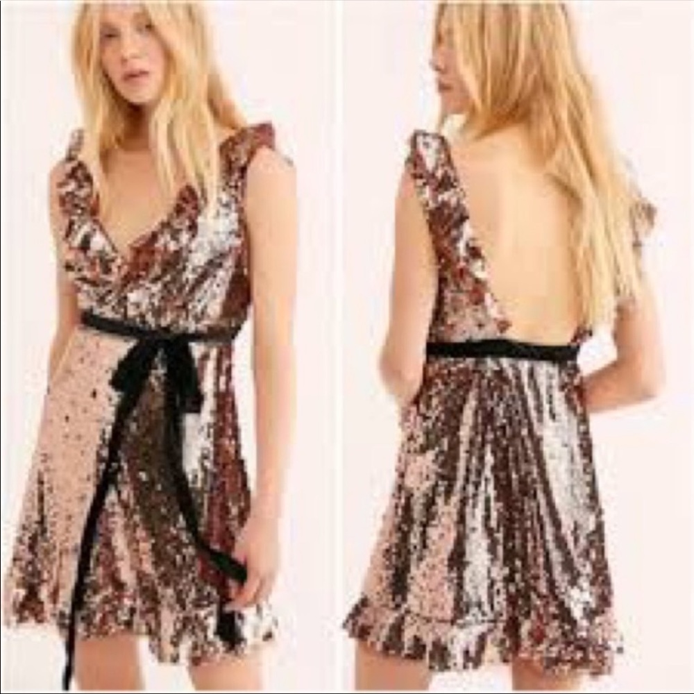 Free people sequin mini dress with velvet tie